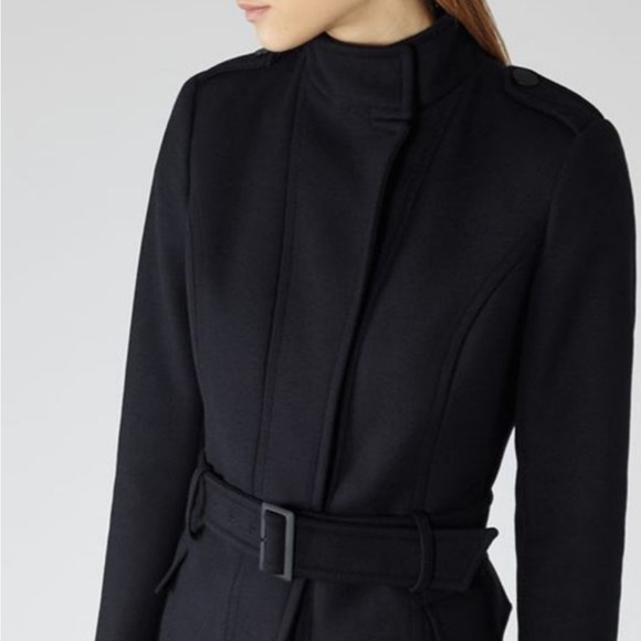 NEW REISS Enara Wool Military Coat Jacket Navy Funnel Neck UK12 US8 EU40 M - Picture 5 of 16